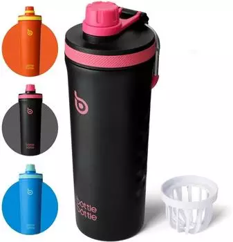LuxusKollektion Protein Shaker Edelstahl 750ml, doppelwandig, BPA-frei, schwarz