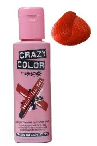 Crazy Color Semi-Permanent Hair Color Cream - Vermillion Red (100 ml)