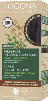 Logona Pflegende Pflanzen-Haarfarbe Pulver Bio-Henna schwarzbraun (100g)