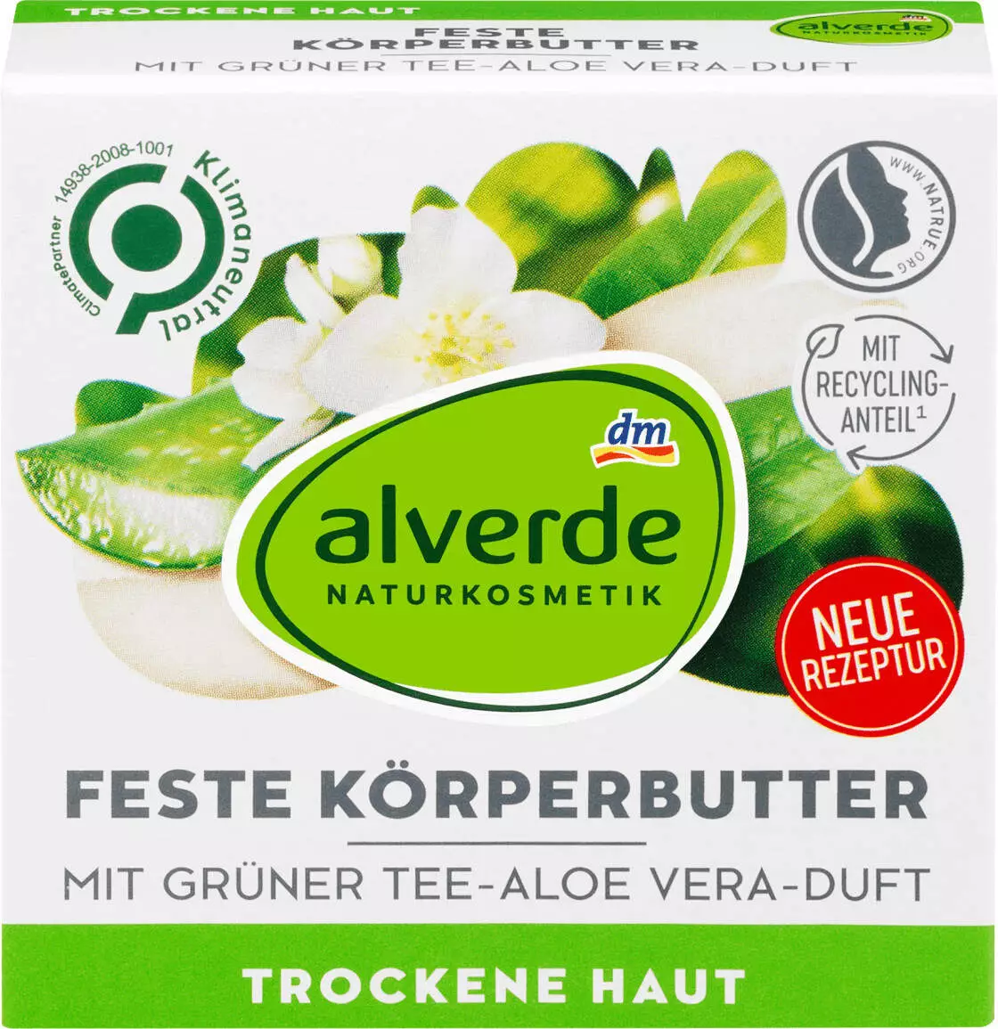 Alverde Feste Krperbutter Grner Tee-Aloe Vera-Duft (40 g) Test  Krperbutter
