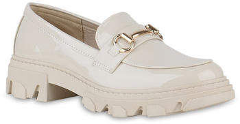 VAN HILL Loafers Blockabsatz Ketten Trendy Schuhe 213895 beige Lack