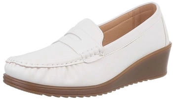 Ital Design Elegante Slipper Keilabsatz Wedge Mokassins weiß 89091995