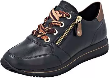 Remonte Dorndorf Wedge Sneaker Lace-up Shoe with Side Zipper schwarz-goldfarben