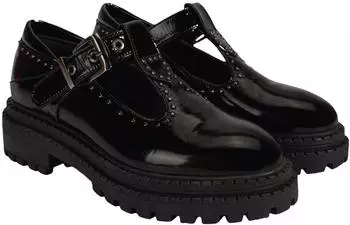 Desa Women's Patent Leather Slip-On with Buckle Detail and Flat Heel schwarz