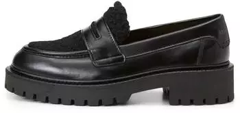 Marc O'Polo Loafer in Waxed Leather and Teddy Fur schwarz