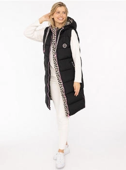 Zwillingsherz steppweste 'wild hearts' leopardmuster seitliche taschen lang schwarz