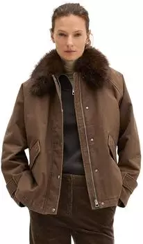 Marc O'Polo Twill-Outdoorjacke relaxed mit abnehmbarem Fake-Fur-Kragen (5000011849) dark walnut