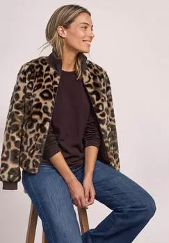 Street One A21307637111 Fake Fur Blouson mit Strickdetails und Leo-Optik auburn brown