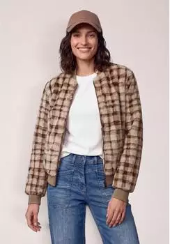 Cecil Fake Fur Blouson mit Karomuster (CCB21322037840) braun