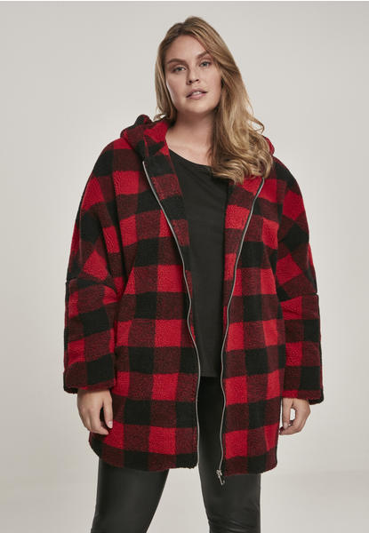 Urban Classics Ladies Hooded Oversized Check Sherpa Jacket (TB3056-01440-0037) firered/blk