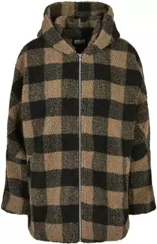 Urban Classics Ladies Hooded Oversized Check Sherpa Jacket (TB3056-03258-0037) softtaupe/black