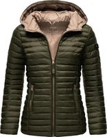 Marikoo Damen Steppjacke - Asraa, leicht mit Kapuze & Kontrastfutter Gr&uuml;n