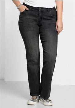 Sheego Bootcut-Jeans 5-Pocket-Form used-effekte black Denim