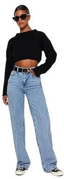 Trendyol Gerade Weites Bein Hohe Taille Jeans hellblau