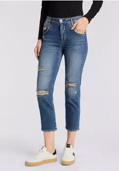Herrlicher Breezy Cropped Denim Straight Fit mit Destroyed-Effekten blue denim