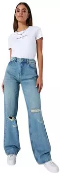 Trendyol Straight Wide Leg Jeans Destroyed Look hellblau