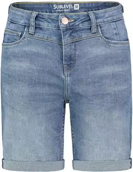 Sublevel Jeans Shorts Bermuda Stretch Denim Washed Look middle blue denim