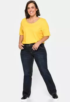 Sheego Lana Stretch Jeans Straight Fit Used Effect Heavy Washed dunkelblau