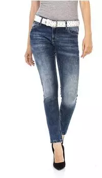 Cipo & Baxx WD344 Slim Fit Straight Jeans mit Used-Waschung blau