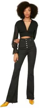 Trendyol Front button Flare-jeans mit hoher Taille (TWOSS20JE0111) black denim