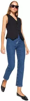 Trendyol Straight High Waist Jeans, washed blue denim