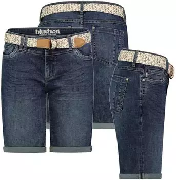 Sublevel Jeans Shorts Bermuda Stretch Denim Washed Look dunkelblau