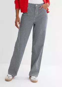 bonprix Loose Straight-Jeans High Waist mit Streifen, Regular Fit (96535295) nachtblau denim, weiß gestreift