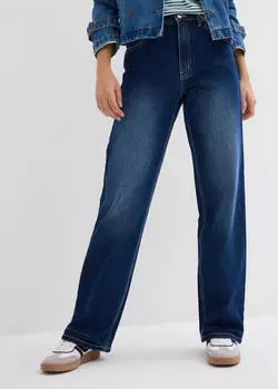 bonprix Wide Leg Jeans Loose Fit, High Waist, Used Look (90581295) dunkelblau denim used