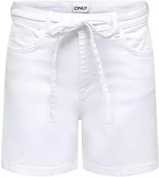 Only Gianna Mid Waist Belted Denim Shorts (15340706) white denim