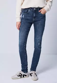 Street One Skinny Fit Jeans mit Destroyed Details, High Waist (F379580) dark blue authentic wash