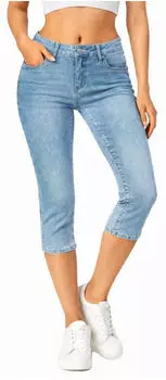 Sublevel Denim Capri Hose 3/4 Slim Fit mit Stretch hellblau