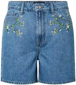 Pieces PCSky HW Embroidery Denim Shorts Regular Fit Washed blue denim/grün/pastelllila