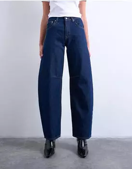 Topshop TSBARREL HR DENIM JEANS DB NOOS Wide Leg Jeans Barrel Fit High Waist dunkelblau