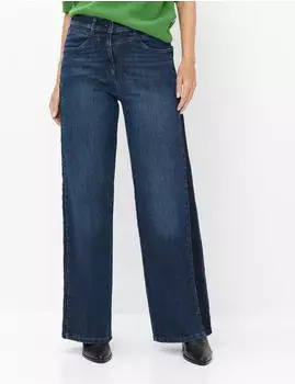 BRAX Damen Five-Pocket-Hose Style LAURA FLARED STONED PLUS GALON IN DARK BLUE denim blau Gr. (106000_10943020_24)