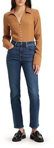 Levi's 724 High Rise Straight Jeans dark indigo worn in