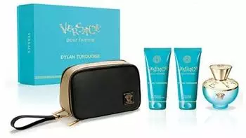 Versace Dylan Turquoise Set (EdT 100ml + SG 100ml + BL 100ml + Dylan Turquoise Black and Gold Beauty Bag)