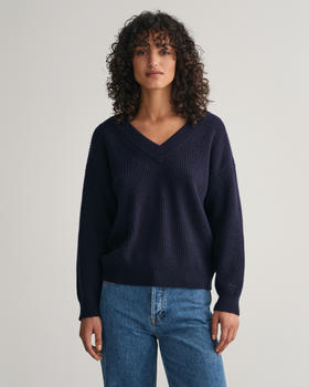 GANT Gerippter V-Neck Pullover aus Wolle (4805139) blau