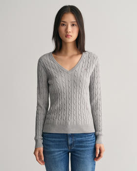 GANT Zopfstrick V-Neck Pullover aus Stretch-Baumwolle (4800101) mid grey