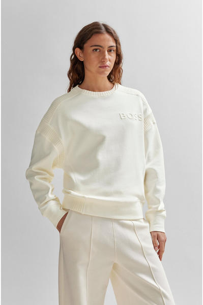 Hugo Boss Sweatshirt aus Baumwoll-Mix mit Logo-Prägung und Strick-Tape Style Emaina (50505795) weiß