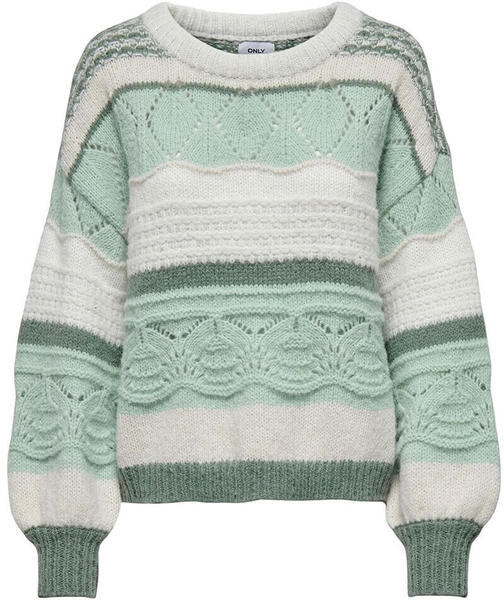 Only Adina Life O Neck Sweater (15257667) silt green/pattern cloud dancer/sea spray/bich