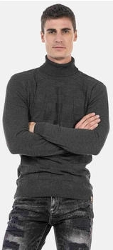Cipo & Baxx Rollkragenpullover kariertem Strickmuster CP241 anthrazit