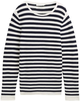 Tom Tailor Strickpullover Bio-Baumwolle dark navy wei&szlig; gestreift