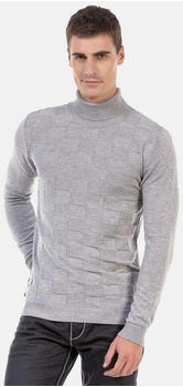 Cipo & Baxx Rollkragenpullover kariertem Strickmuster CP241 lightgrey