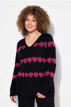 Ulla Popken Strickpullover Herzen V-Ausschnitt