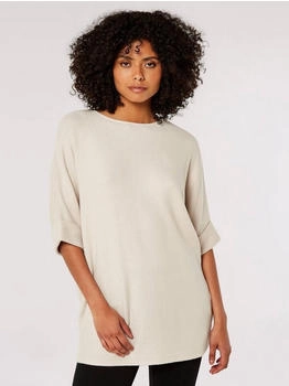 Apricot Strickpullover Longpullover apricot umgeschlagenen Ärmeln