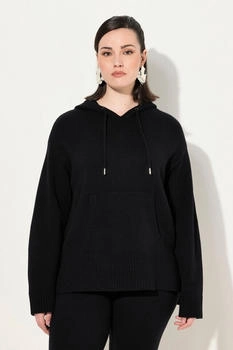 Ulla Popken Wollpullover Strick-Hoodie Oversized Kapuze Langarm Tasche