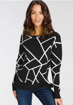 Laura Scott Jacquardpullover Rundhalsausschnitt schwarz weiß