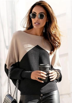 Lascana Strickpullover Colorblock-Optik und leichten Fledermaus&auml;rmeln sand schwarz