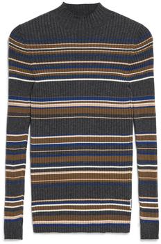 armedangels Alaania New Stripes Frauen Fitted Strickpullover steel melange faded indigo