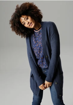 Aniston Longstrickjacke aufgesetzen Taschen marine